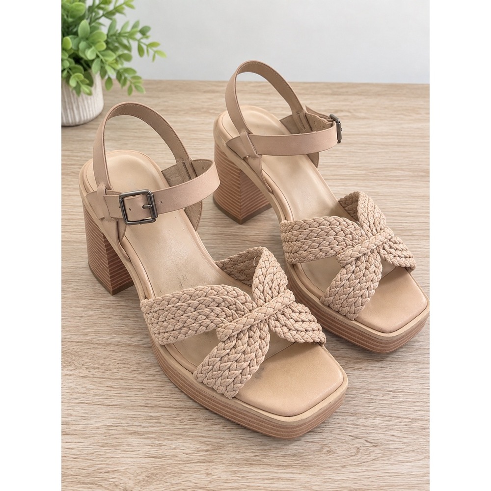 Torrid Beige Braided Block Heel Platform Sandals 8WW 40335000 Square Toe Buckle